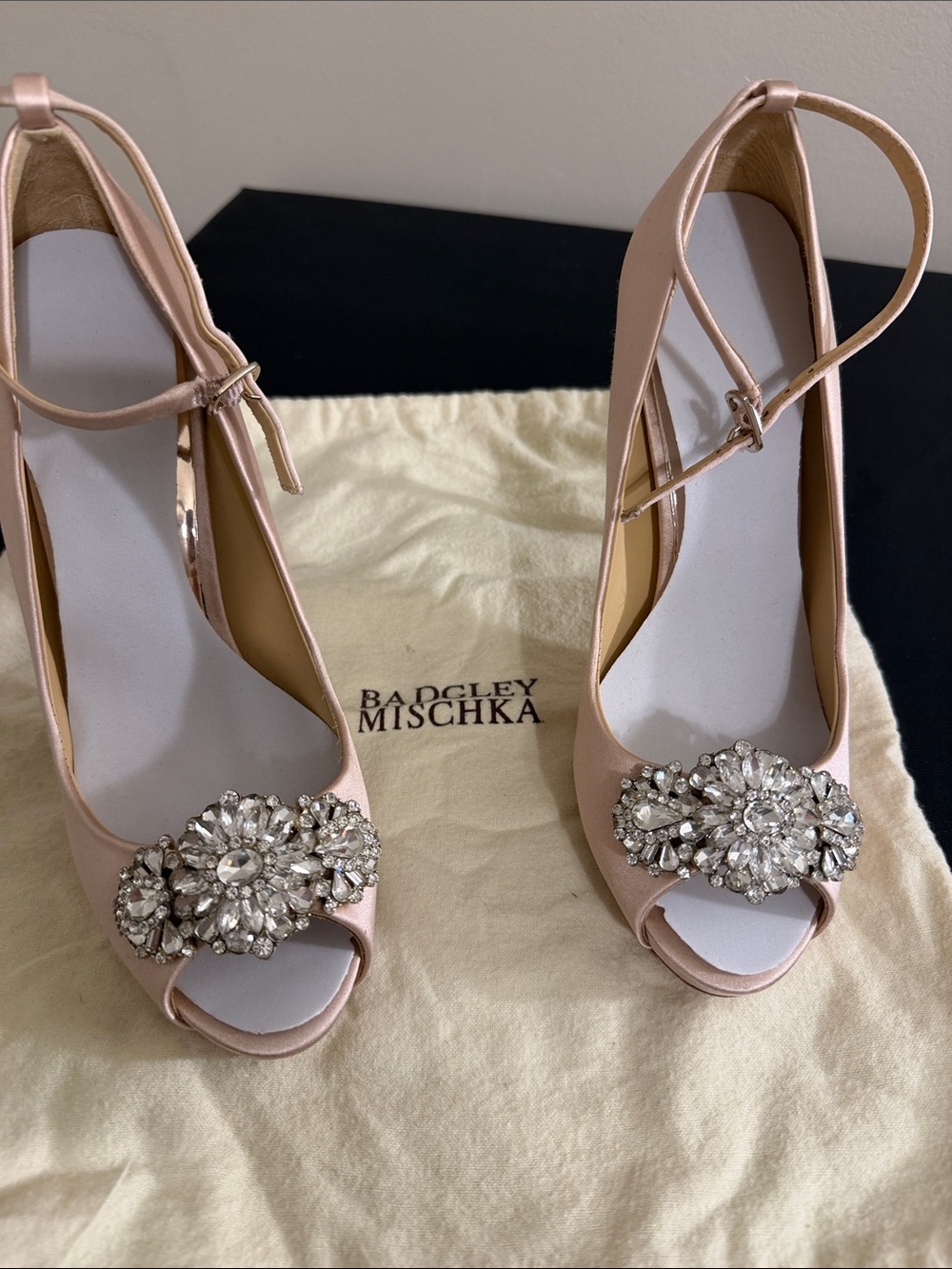 Badgley Mischka Blush Crystal-Embellished Peep-Toe Heels